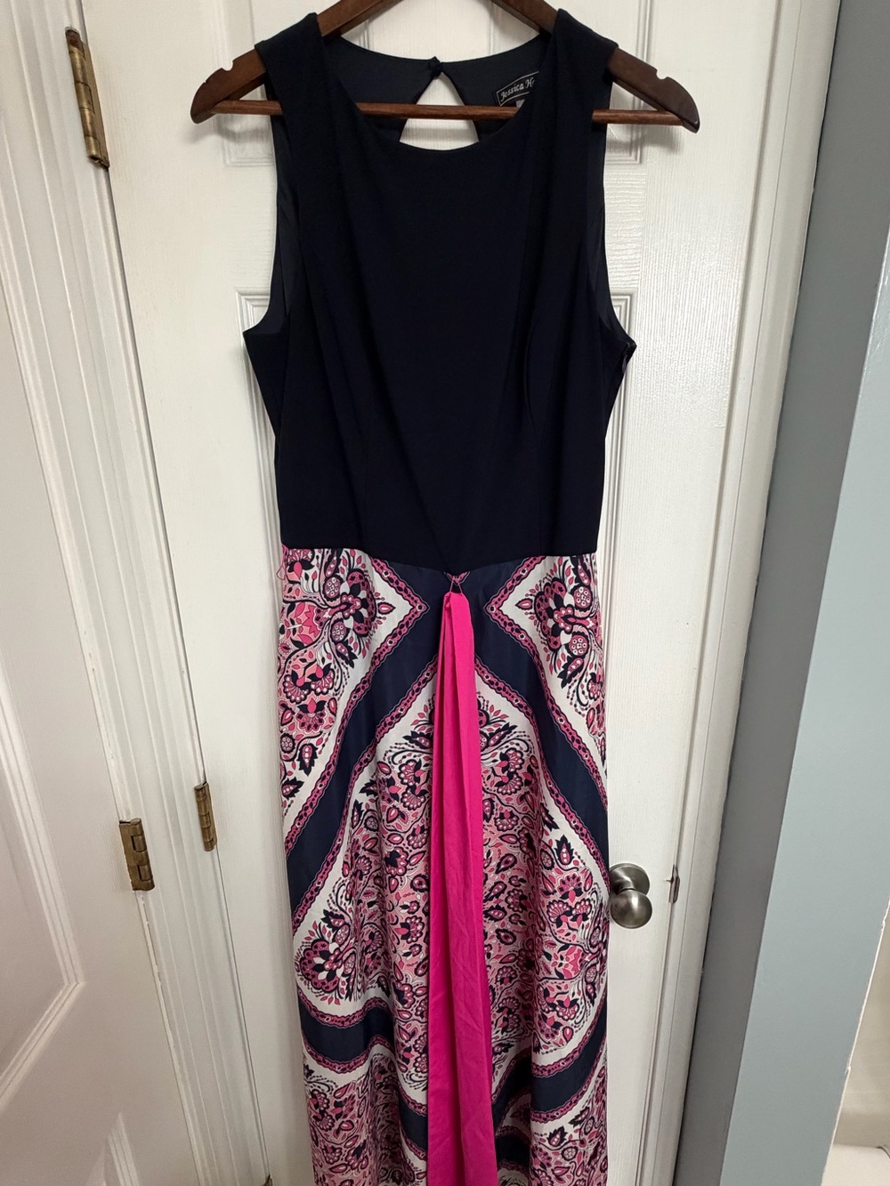 Jessica Howard Navy and Hot Pink Printed Maxi Dress